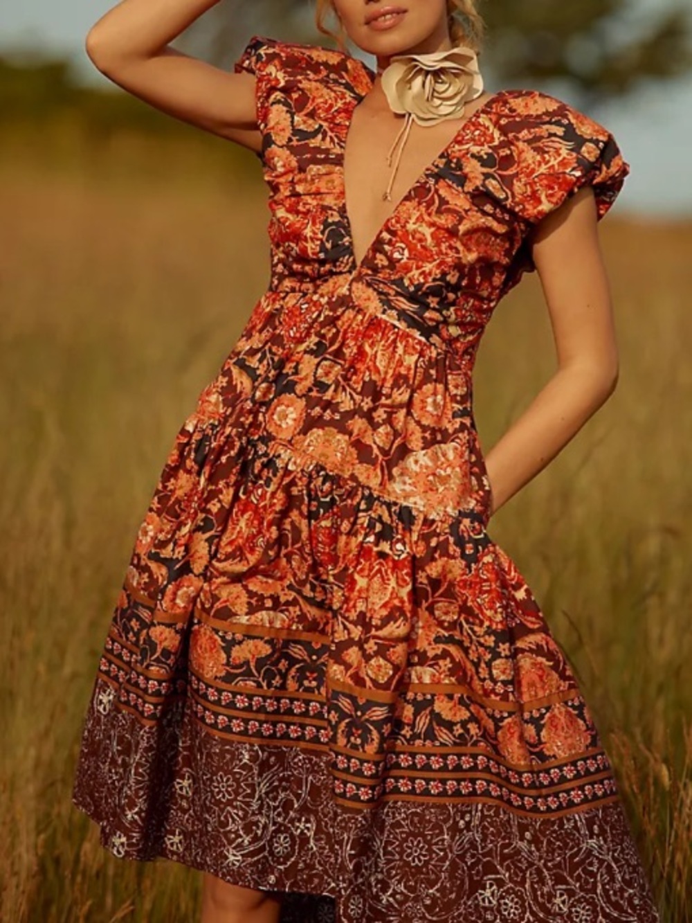 Anthropologie Printed V-Neck Babydoll Dress Paisley Floral Size 10 NWT